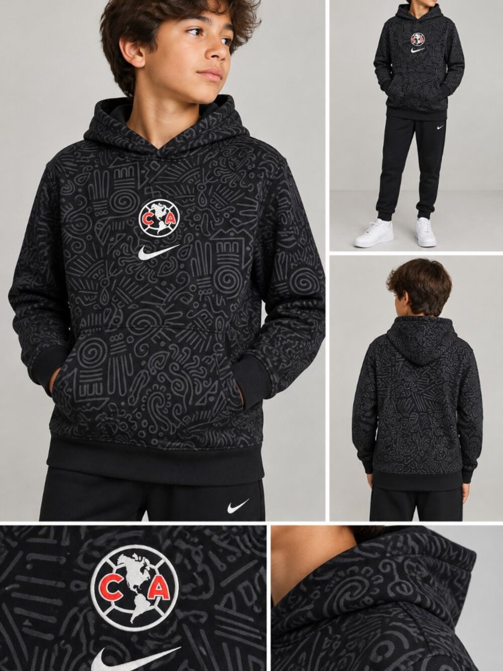 Nike Club America Youth M Hoodie Black Soccer Futbol CZ2337-060